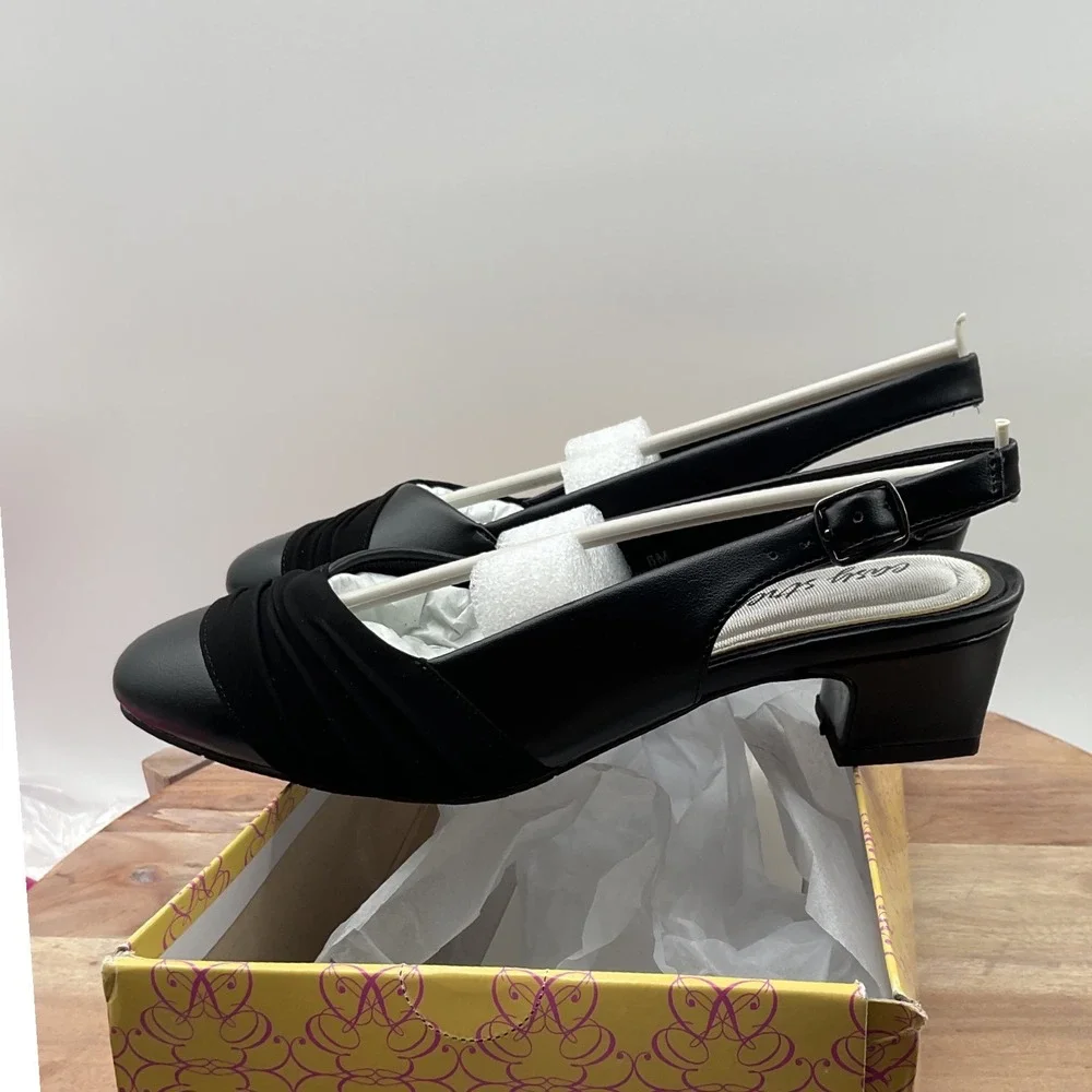 Easy Street Womens Black Ruched Slingback Block Heel Pumps 31-7761 Size 6M